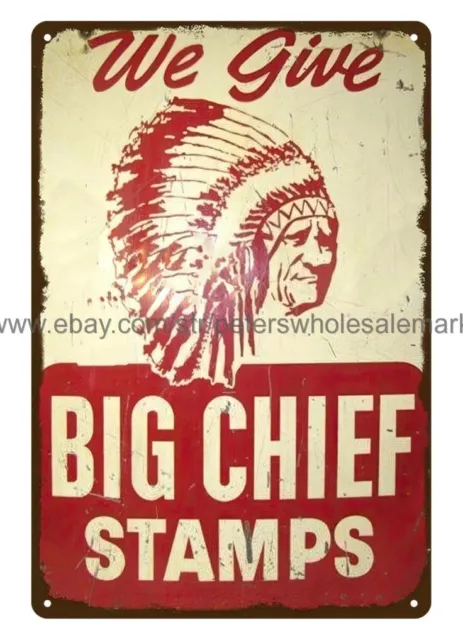 Big Chief stamps native American Indian headdress metal tin sign home wall