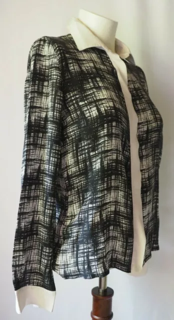 RAOUL 100% Silk Blouse Black White Crosshatch Hidden Button Up Size 2 2