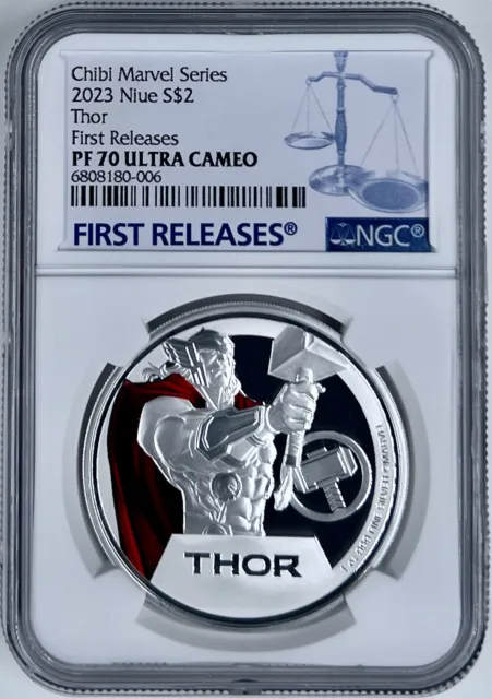 2023 $2 Chibi Marvel Series Thor Silver Coin 1 Oz NGC PF70UCAM First Release 999
