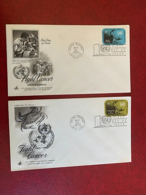 UN NEW YORK 1970 FDC x 2 ART CRAFT FIGHT CANCER CRAB