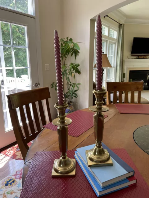 Vintage Elegant Heavy Pair BRASS CANDLE STICKS CANDLE HOLDERS  11.5” Tall