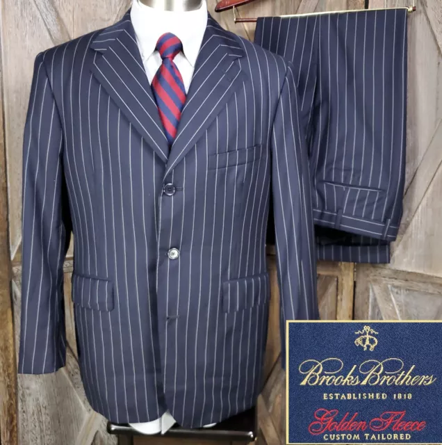 BROOKS BROTHERS GOLDEN Fleece Suit 41R 35x29 Pants Navy Pin Stripe USA ...
