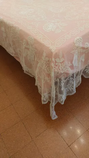 Antico Pregiato Copriletto Matrimoniale In Pizzo Filet