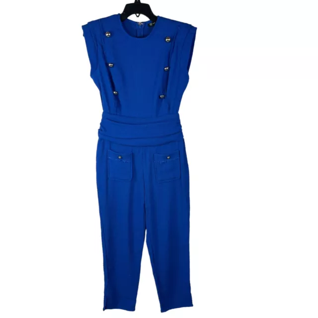 INC International Concepts SZ 6 Cropped Romper Jumpsuit Stretch Pockets Blue
