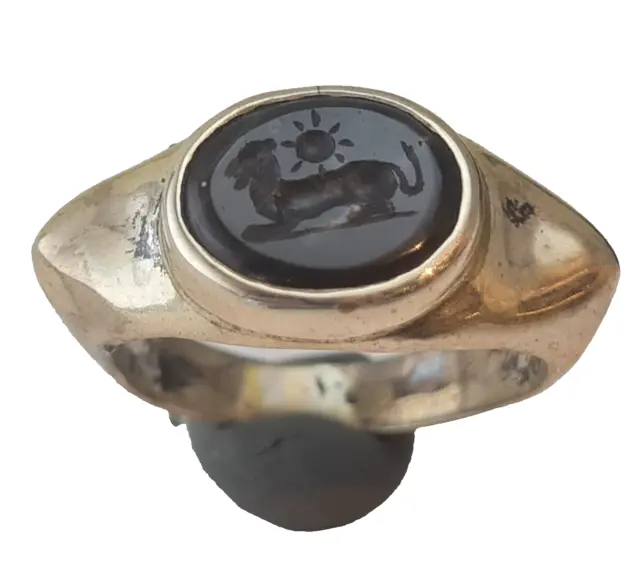 Intaglio Silver 925 Seal Ring Ancient Vintage Antique ROMAN  Natural Onix