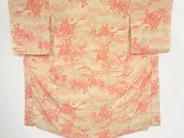 40456# Japanese Kimono / Antique Hitoe Juban / Sakura & Egasumi Pattern