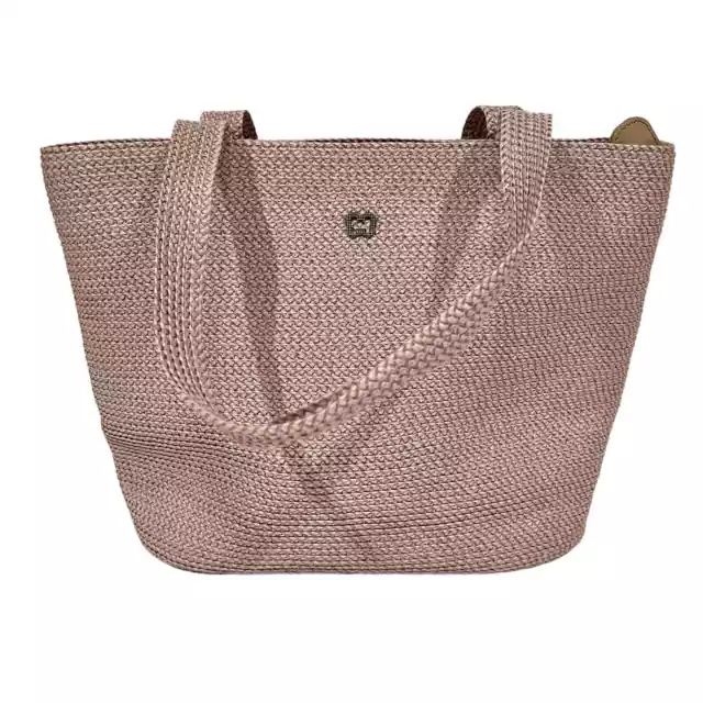 Eric Javits Womens Squishee Tote Purse Dusty Pink Woven Shoulder Bag