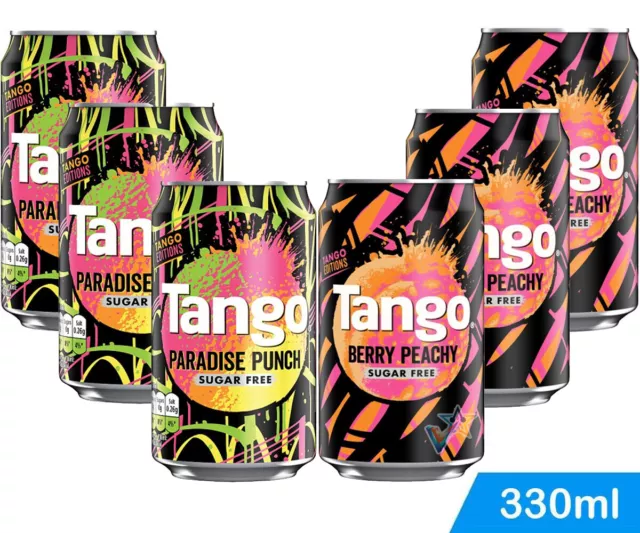 Tango Berry Peachy & Paradise Punch Sugar Free Soft Drink Cans 330ml