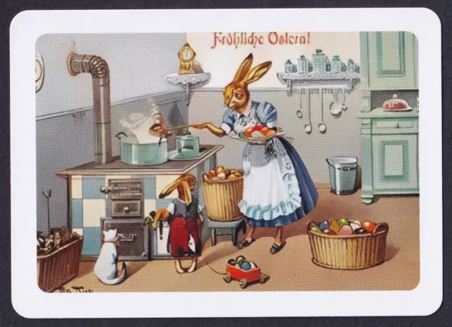 1  wide swap playing card EASTER RABBIT BUSY IN HER KITCHEN MAKING EGGS