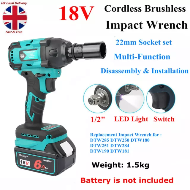 Cordless Brushless Impact Wrench Drill for Makita DTW285Z 18V LXT 1/2" 4 Speed