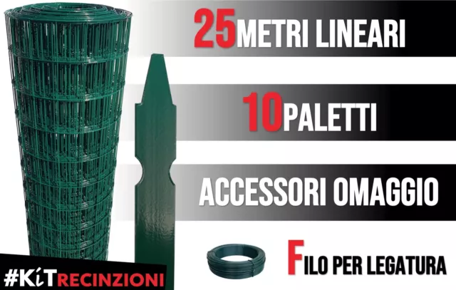 Kit Recinzione Con Rete Plastificata 50X75 Pali Plastificati E Filo Plasticato