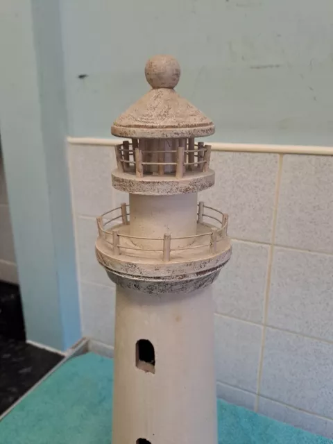 Large Shabby Style Wooden Coastal Lighthouse  Nautical  - 54cm High 3