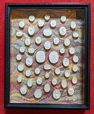 Collection of 46 Italian Grand Tour Medallions Intaglios Cameos Framed