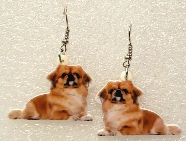 Tibetan Spaniel Dog Sable Double-Sided Flat Acrylic Hook Earrings Jewelry