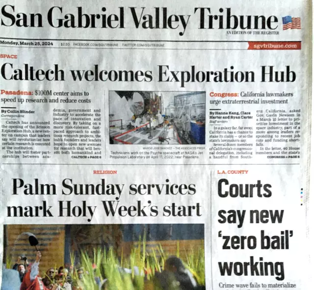 SAN GABRIEL VALLEY TRIBUNE NEWSPAPER March 25 2024 DODGERS OHTANI MIZUHARA STOLE