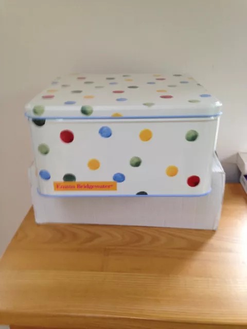 Emma Bridgewater Polka Dot Square Cake Biscuit Storage Tin Used Ex Con