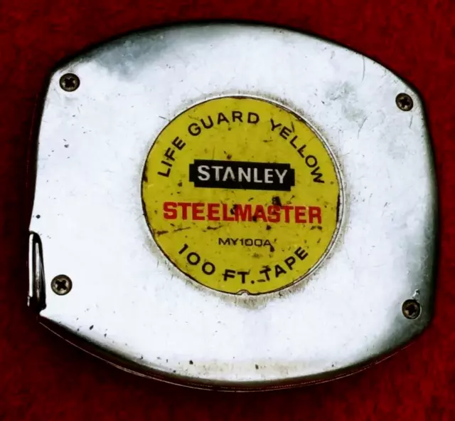 Vintage 100ft Stanley Wind Up Measuring Tape, Steelmaster, Metal Case, Hand Tool