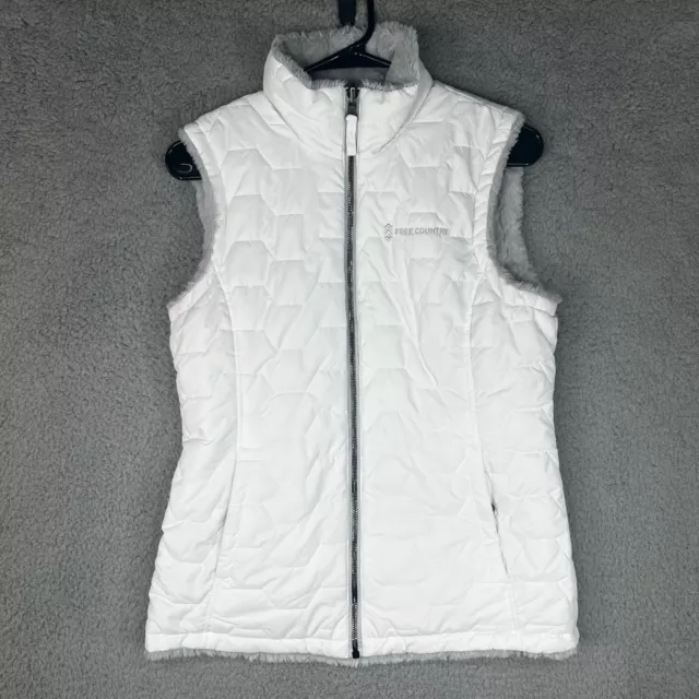 Free Country Sherpa Lined Reversible Vest Womens Small White Gray Full Zip Mock