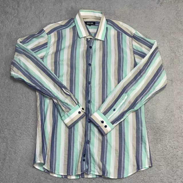 Jared Lang Button Up Shirt Men's Large Multicolor Striped Long Sleeve 100%Cotton