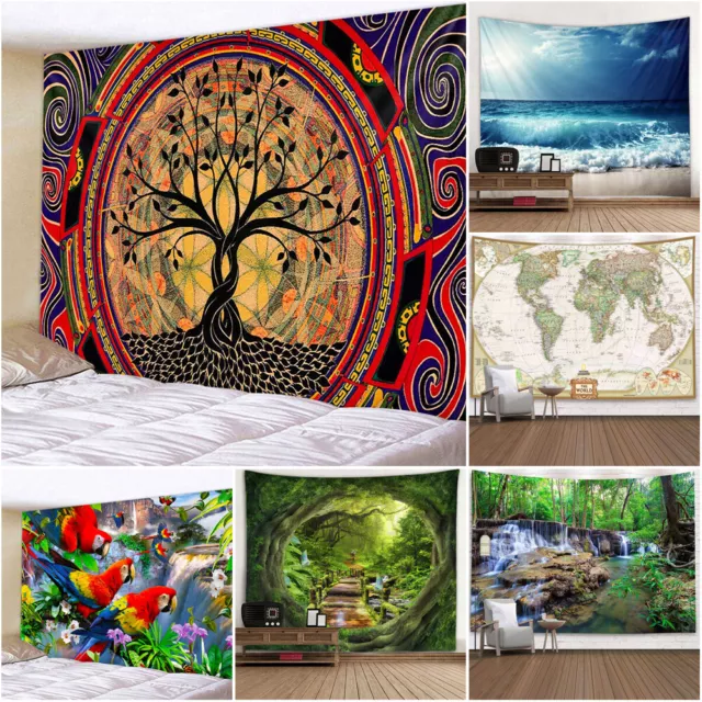 Large Forest Wall Hanging Blanket Throw World Map Tapestry Bedspread Decor Art