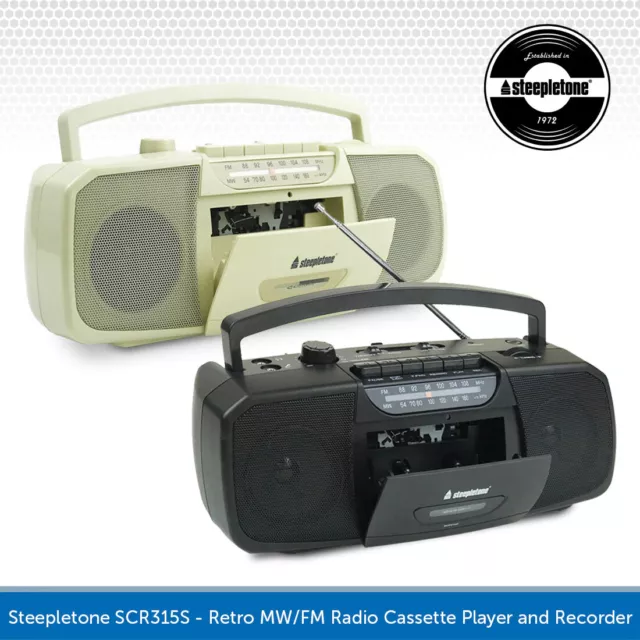 Portable Cassette Player Tape Recorder & MW/FM Radio Retro Steepletone SCR315S