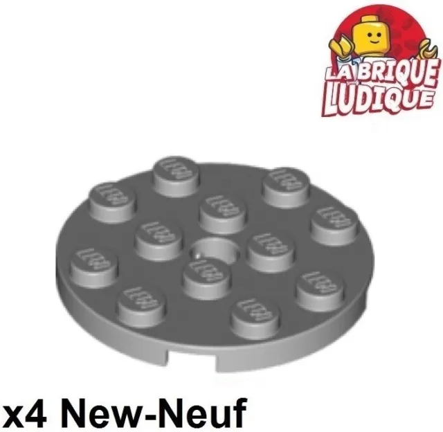 Lego 4x Plate Round plaque ronde 4x4 hole trou gris/light bluish gray 60474 NEUF