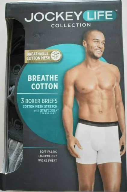 Jockey Life Men’s Breathe Cotton Boxer Briefs Mesh Stretch 3-Pack Size Small