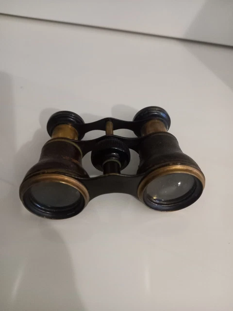 Ancienne paire de jumelles de théâtre en métal et cuir vintage french antique