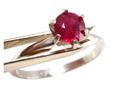 1ct Natural Red Ruby Solitaire Engagement Solid 14K White Gold Ring Anniversary