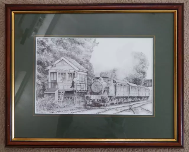 Print drawing North Norfolk Railway Wensum Junction Steam Train Chris Hutchins