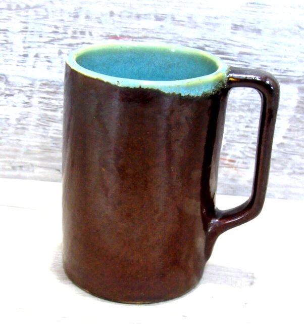 Handmade Hand Thrown  Glazed Turquoise & Brown Pottery Coffee Mug