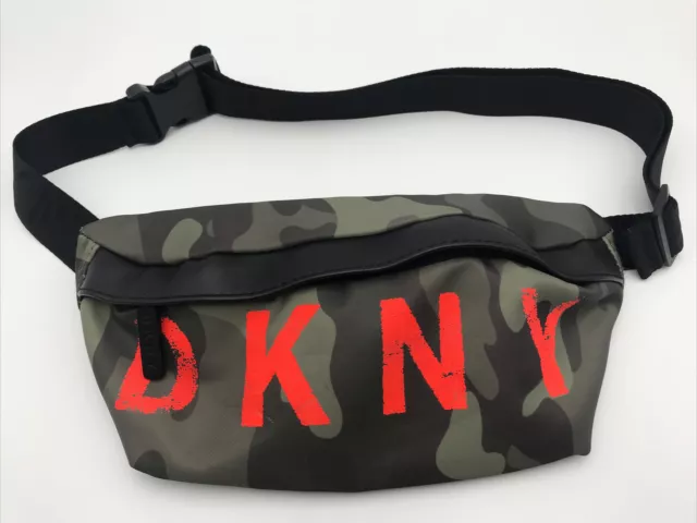 DKNY Belt Camouflage Print Lined Waist Sling Bum Bag Pack Neon Orange Zip Close