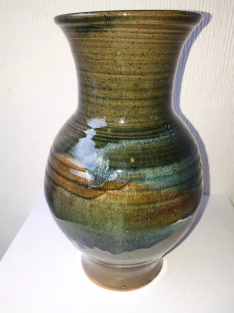 Vintage mid-century studio pottery vase Peter seysell drip glaze 22cm tall