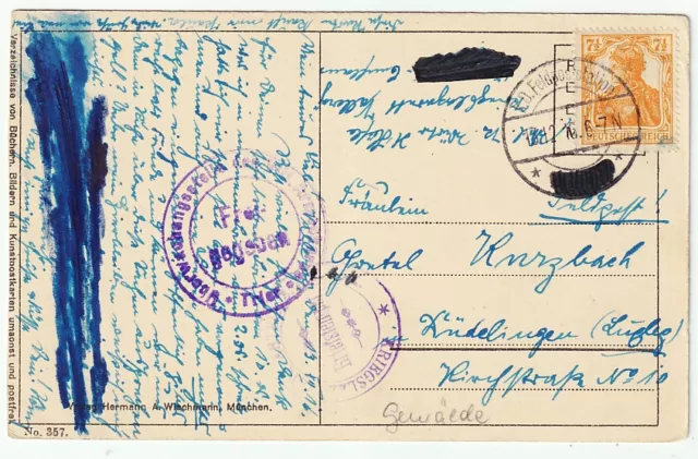 DR, Feldpost 1. WK, Postkarte Vallery (F) - Dudelange 1916, Zensur