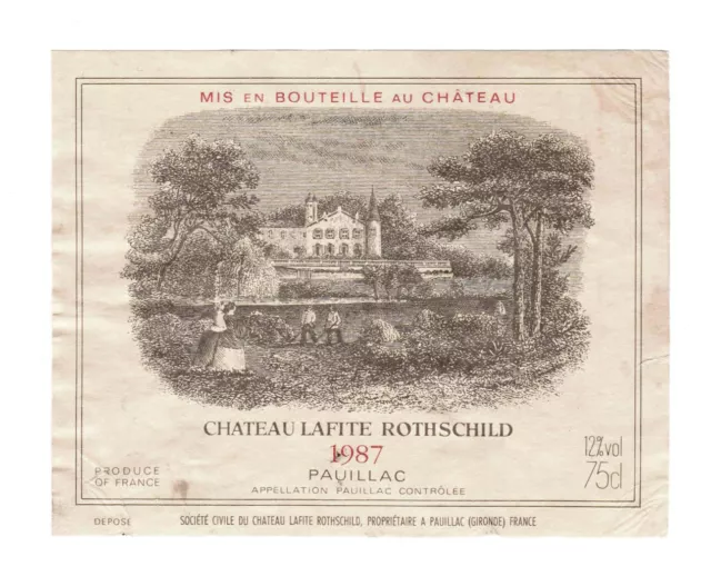 x7430 Weinetikett LAFITE ROTHSCHILD 1987 wine label étiquette vin - DÉCOLLÉE