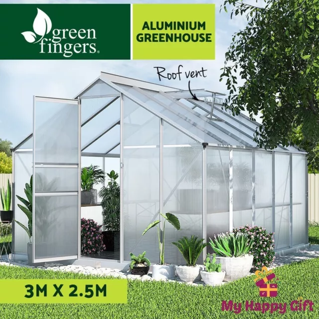 Greenfingers Greenhouse Aluminium Polycarbonate Green House Garden Shed 3x2.5M