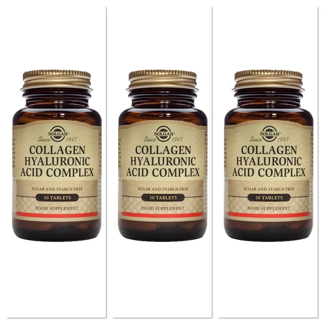 X3 SOLGAR COLLAGEN Hyaluronic Acid Complex 30 Tablets 2 Bottles Sealed