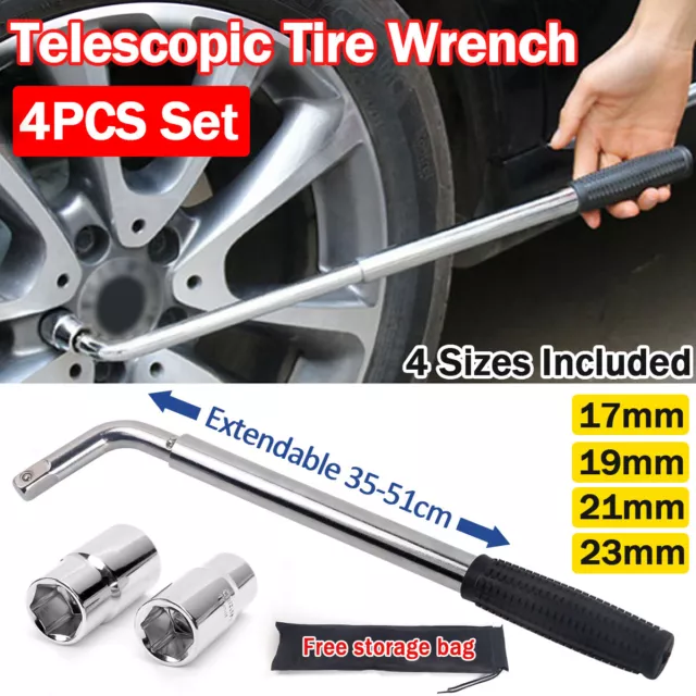 Extendable Wheel Telescopic Car Van Brace Socket Tyre Nut Wrench 17 19 21 23mm