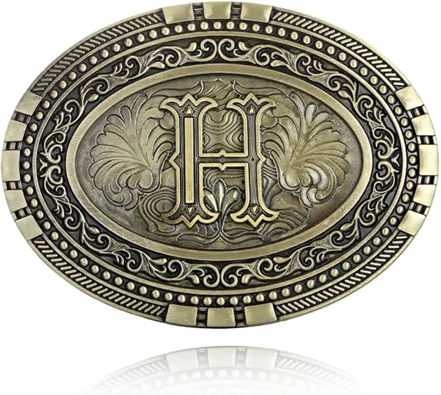 Mens Western Belt Buckle - Initial Cowboy Letter Oval Belt Buckles for Women