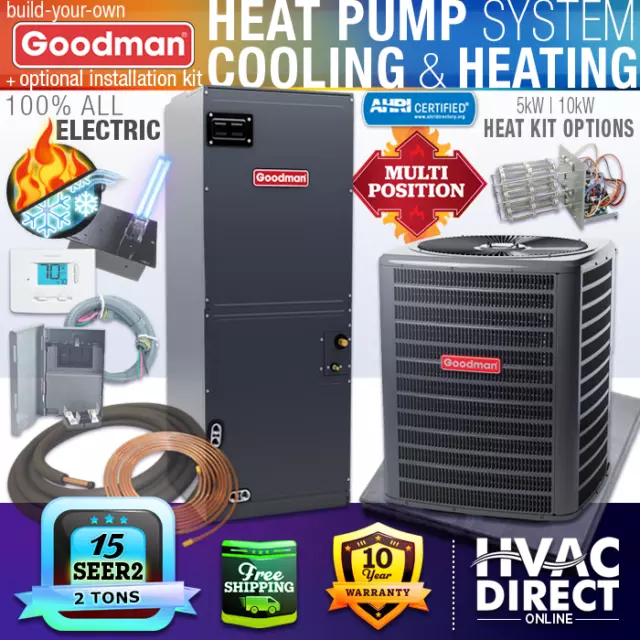 2 Ton 15 SEER2 Goodman Ducted Central Air Heat Pump AC Split System - BYO