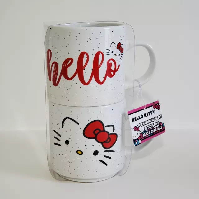 Sanrio Hello Kitty Cat Speckle White & Red Mug Set of 2 Coffee Tea Cocoa