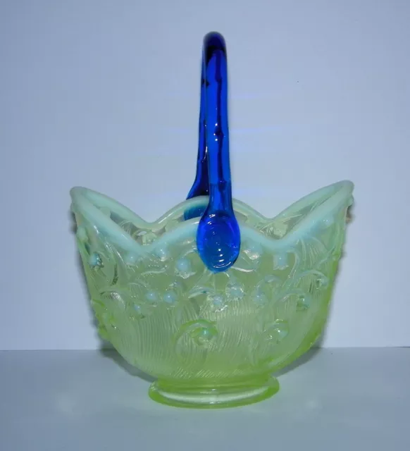 Fenton for Rosso Basket Lily of Valley Topaz Opalescent Cobalt Blue Handle "F"