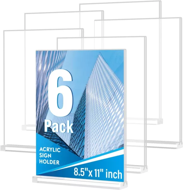 Acrylic Sign Holder 8.5 x 11, 6 Pack Sign Holder Clear Vertical, Plastic Sign