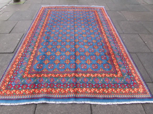 Vintage Traditional Hand Made Oriental Wool Blue Large Rug 294x193cm