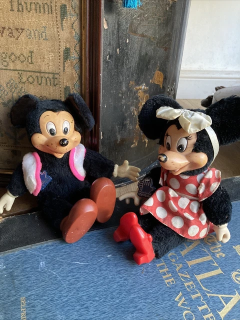 Vintage 2x Applause USA Branded Mickey & Minnie Mouse Figures c80sPlastic Faces
