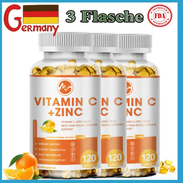 3-120Kapsel Vitamin C mit Zink Kapseln 1000Mg Boost Metabolismus,Antioxidant~
