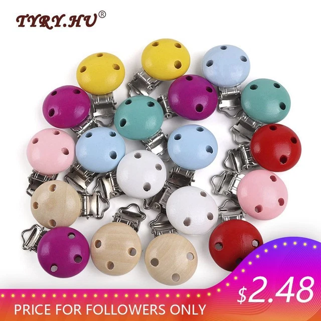 Pacifier Holder Clip-Baby Wooden Cute Round Nipple Holders DIY Chains Clasps 5PC