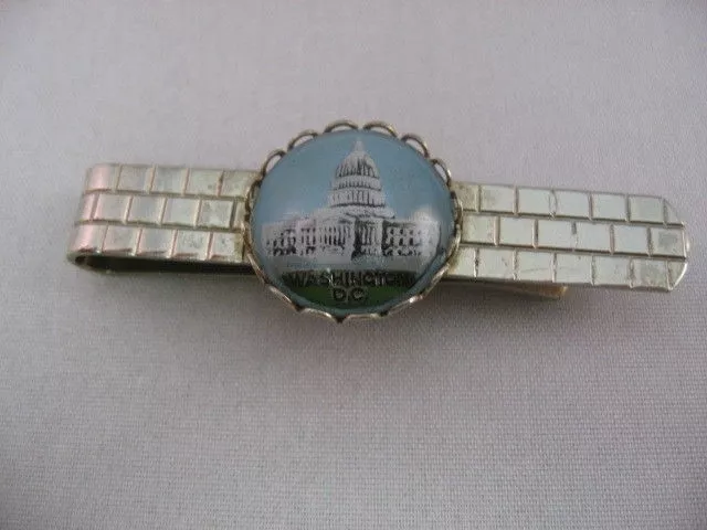 Rare Vintage Tie Clip Clasp Bar: Washington DC ~ Reverse Painted Glass ~