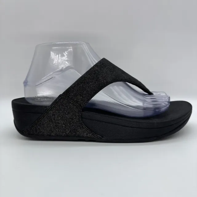 Fitflop Lulu Shimmer Black Gold Thong Slip On Sandal Women 9 US EU9-090