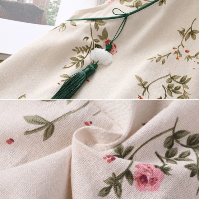 Bambino Qipao Cheongsam Abito Floreale Rana Bottoni Nappa Estivo Manica Corta